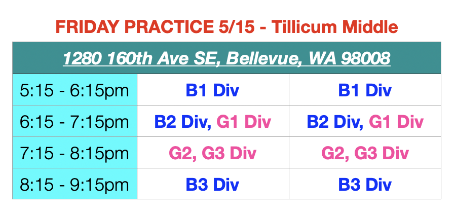 Lions League Practice Schedule 5/15
