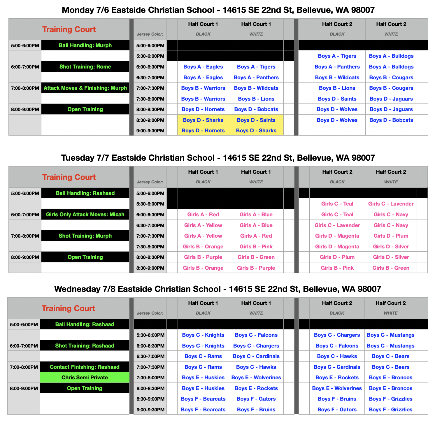 Summer League 2026 - Week 1 Schedule